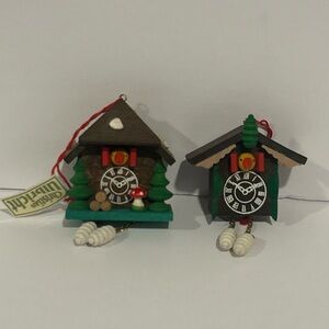 Set Of 2 Vintage Christian Ulbricht German Wooden Ornament - Cuckoo Clocks!